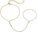 Detailed view of a 16k gold plated minimalist finger bracelet with crystal accents - 16K / Four Rhinestone Style (Style 8)