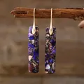 Bohemian geometric natural stone drop earrings with purple crushed stone textures. - Purple Gold