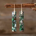 Handmade bohemian geometric green natural stone drop earrings with elegant gold hooks - Green Gold