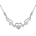 Close-up of heart-shaped pendant with angel wings and central cubic zirconia stone - Heart White Rhinestone / White