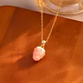 Delicate pink strawberry pendant necklace with gold plated chain in pastoral style - Gold Pink Strawberry Style (TL9341)