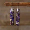 Bohemian geometric drop earrings with purple natural stone mosaic inlay - Purple Silver