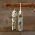 Handcrafted Bohemian rectangular natural stone drop earrings with gold fish hooks. - Multicolor Gold