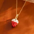 Handmade cute strawberry pendant necklace with gold chain for a sweet pastoral look - Gold Red White Strawberry Style (TL9347)