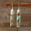 Bohemian style natural stone geometric drop earrings featuring silver hooks and unique textures - Multicolor Silver