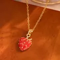 Cute red strawberry enamel pendant necklace in gold-plated stainless steel material - Gold Bright Red Strawberry Style (TL9348)