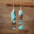 Bohemian geometric turquoise stone drop earrings with golden hooks for women - Turquoise Gold