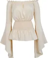 Vintage Renaissance off-the-shoulder cream blouse with flared sleeves and smocked waist - Beige / S