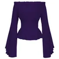 Elegante dieppaarse Renaissance middeleeuwse off-shoulder blouse met lange wijde mouwen. - Paars / S