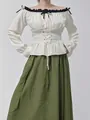 White medieval Renaissance style long sleeve off-shoulder top with lace-up corset waist - S / Off-White (New)