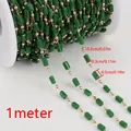 14K gold filled green crystal cylinder bead chain for DIY jewelry making 1 meter - 1m / Green