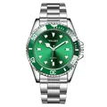 Elegant YOLAKO men's quartz wrist watch featuring a green sunray dial and silver steel band - Green