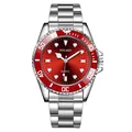 Luxury YOLAKO men's fashion quartz watch with red dial and stainless steel link band - Red