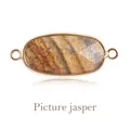 Faceted oval picture jasper gemstone connector with gold-tone bezel for DIY jewelry - Jasper