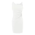 Elegant white sleeveless ruched midi dress with slimming waist for summer OL style - S / Pure White