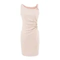 Elegant light pink sleeveless sheath dress with ruched waist and asymmetrical neckline - S / Pink