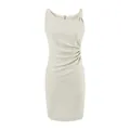 Robe moulante élégante sans manches à fronces blanc cassé pour style OL d'été chic - S / Blanc Cassé