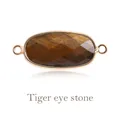 Faceted tiger eye stone oval connector with gold-tone loops for DIY jewelry - Tiger's Eye