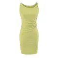Elegant lime green sleeveless bodycon midi dress with ruched waist detail for women - Green