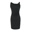 Elegant black sleeveless bodycon dress with side ruching details for a slimming fit. - Black