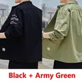 Durable men's workwear shirt jacket, available in black and military green colors - Black + Green