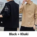 Durable men's casual work shirt jacket set in classic black and khaki color tones - Black + Khaki