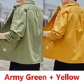 Men's durable outdoor work shirt jacket available in military green and yellow colors - Green + Yellow
