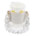 Detachable stylish white acrylic chain leather cup sleeve for milk tea and coffee - White
