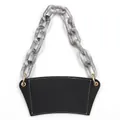 Black PU leather milk tea cup sleeve featuring marble pattern acrylic chain handle - Black with Marble Chain
