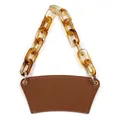 Brown leather coffee cup sleeve with stylish tortoiseshell acrylic chain handle - Brown with Amber Chain
