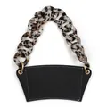 Portable black faux leather cup sleeve featuring a stylish tortoiseshell chain handle - Black with Leopard Chain