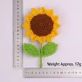Handmade yellow crochet sunflower yarn flower with green leaves, 17g product weight - 7-ring Sunflower Stalk (2 Leaves)