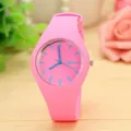 Minimalist pink silicone Geneva quartz watch with candy color jelly strap for women. - Pink