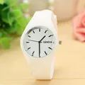Close-up of a white silicone Geneva minimalist quartz watch with a clean white face - White