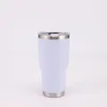 Full view of a white 30oz vacuum insulated stainless steel tumbler with clear lid - 30oz / White