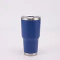 Detail view of the 30oz blue insulated stainless steel tumbler with tapered base. - 30oz / Blue