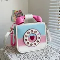 Creative retro telephone shaped crossbody bag with a blue and pink gradient finish - Large / 23x20x11cm / Colorful