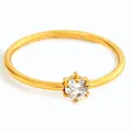 Minimalist gold plated stainless steel ring with a sparkling six-prong round cubic zirconia - Size 6 / White (R0009-A)