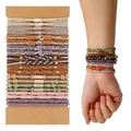 Bohemian handmade braided hair ties and bracelets set on a display card - Style A - Vintage Mixed Colors - Long Card Set