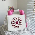 Unique retro telephone shaped crossbody bag in white and pink PU leather for women - Large / 23x20x11cm / White