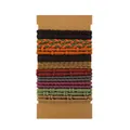 Set of handmade bohemian hair ties and bracelets in assorted retro colors and woven styles. - Braided Style - Vintage Mixed Colors - Long Card