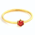 Bague en acier inoxydable plaqué or avec zircone cubique rouge ronde à six griffes - Taille 6 / Rouge (R0009-E)
