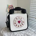 Creative retro rotary phone shaped crossbody bag in black and white PU leather variant - Large / 23x20x11cm / Black and White