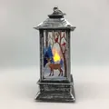 Vintage silberne Weihnachts LED Windlaterne mit Rentier- und Waldszene als Dekor - Antiksilber