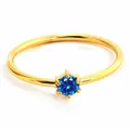 Elegant gold plated stainless steel ring featuring a round blue zircon gemstone - Size 6 / Sea Blue (R0009-F)