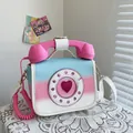 Creative retro telephone shaped crossbody bag with gradient pink and blue PU leather - Small / 20x16x10cm / Colorful