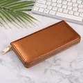 Shiny copper crocodile embossed pattern women's long zip-around wallet and clutch bag - Brown