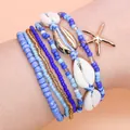 Bohemian beach bracelet set with starfish and shell charms in blue tones - AB915-05 Blue