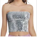 Top a fascia scintillante con paillettes d'argento per discoteca e spettacoli - Taglia unica / Argento