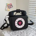 Creative vintage telephone-shaped crossbody bag in black PU leather for women - Small / 20x16x10cm / Black